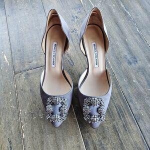 Manolo Blahnik Silver Heels with Embellished Buckle